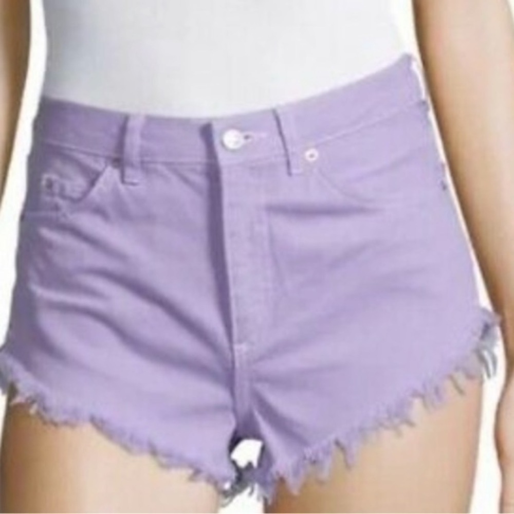 Topshop MOTO High Waist Super Short Shorts Size 2 Distressed CutOff Purple NWT - Picture 3 of 11